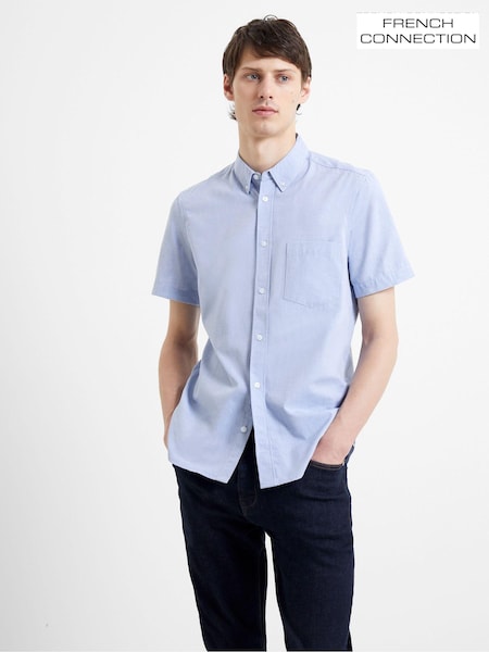 French Connection Blue Oxford 100% Cotton Short Sleeve Shirt (U26136) | £30