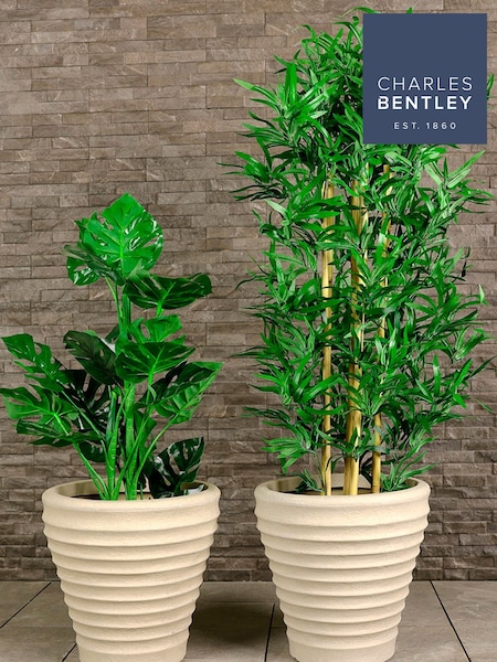 Charles Bentley Natural Pair of Moroccan Round Stone Garden Planters (U26379) | £55