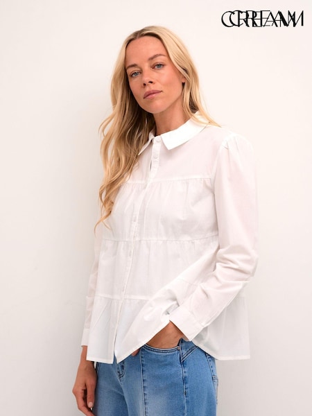 Cream 100% Cotton Malinka Long Sleeve Collared White Shirt (U26782) | £50