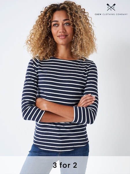 Crew Clothing Company Navy Blue 100% Cotton Essential Breton Stripe Top (U27826) | £29
