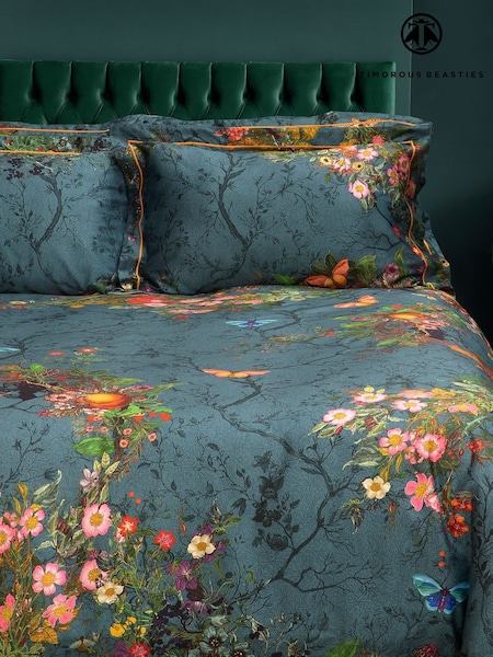 Timorous Beasties Blue Bloomsbury Garden 100% Cotton Duvet Cover and Pillowcase Set (U27936) | £90 - £145