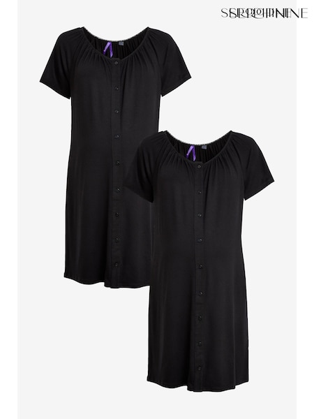 Seraphine Black Button-Down Maternity Nighties Twin Pack (U28044) | £59