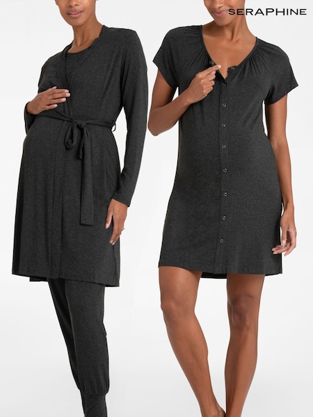 Seraphine Grey Maternity And Nursing 4 PIece Hospital Nightwear Bundle (U28059) | £129