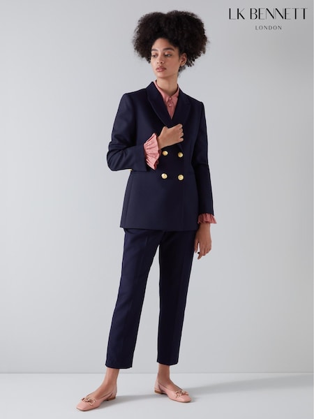 LK Bennett Blue Mariner Linen Blend Cigarette Trousers (U28979) | £199