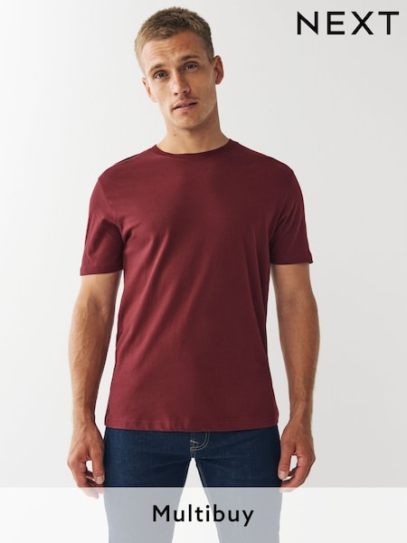 Red Burgundy Regular Fit Essential Crew Neck Cotton T-Shirt (U29642) | £8