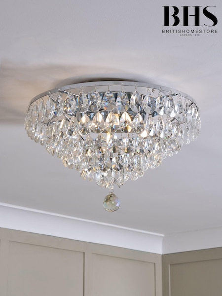 BHS Chrome 55cm Elsa Crystal Diamond Flush Ceiling Light (U29951) | £160