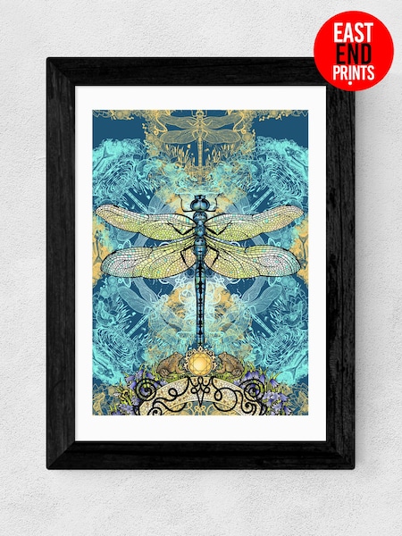 East End Prints Teal Blue Spirited Dragonfly Print by Becca Who (U30338) | £50 - £130