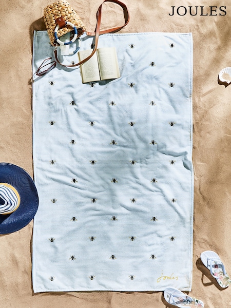 Joules Blue Botanical Bee 100% Cotton Beach Towel (U31981) | £36