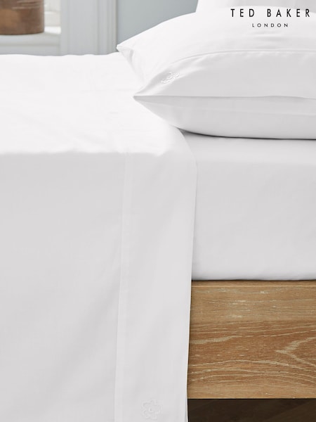 Ted Baker White Silky Smooth Plain Dye 250 Thread Count 100% Cotton Flat Sheet (U32036) | £45 - £60
