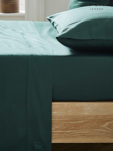 Ted Baker Forest Green Silky Smooth Plain Dye 250 Thread Count 100% Cotton Flat Sheet (U32037) | £45 - £60