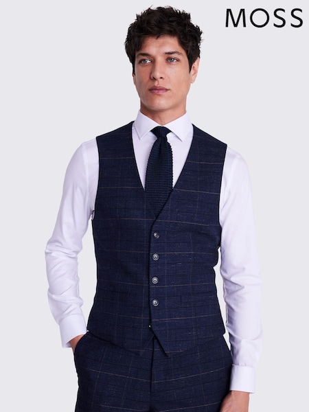 MOSS Navy Blue Tailored Check Suit: Waistcoat (U32858) | £90