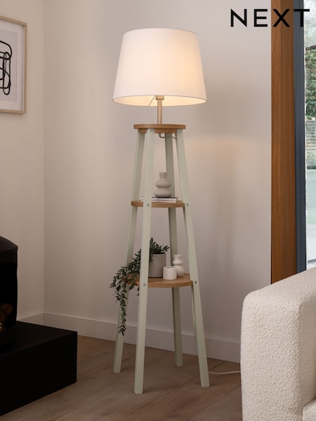 Cream Malvern Shelved Wood Floor Lamp (U32986) | £199