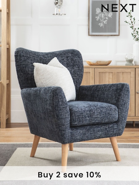 Chunky Chenille Dark Navy Blue Wilson II Highback Armchair (U34239) | £325