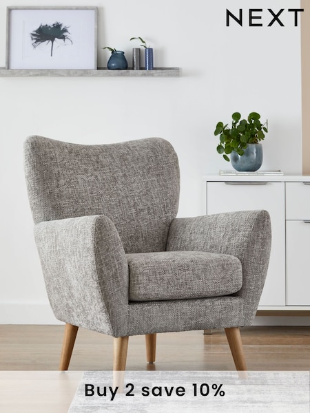 Chunky Chenille Light Grey Wilson II Highback Armchair (U34282) | £325