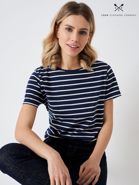 Crew Clothing Blue Dark 100% Cotton Breton T-Shirt (U34670) | £22