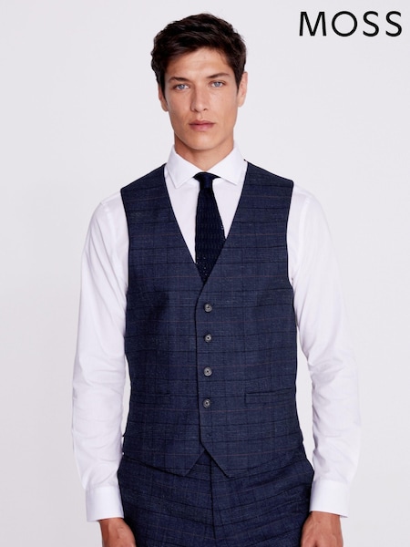 MOSS Navy Blue Check Suit: Waistcoat (U35304) | £90