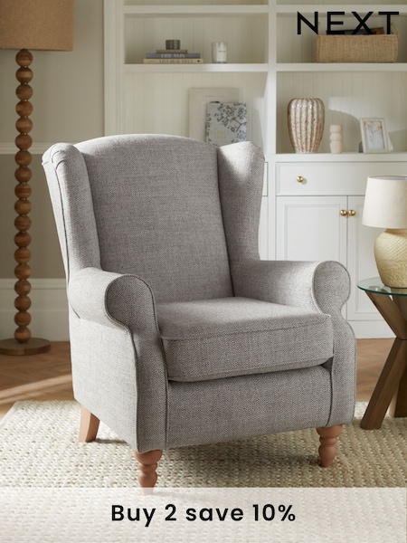 Chunky Weave Dove Grey Sherlock Highback Armchair (U35963) | £550