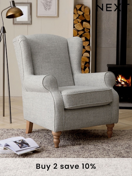 Chunky Weave Dove Grey Grande Sherlock Highback Armchair (U35964) | £699