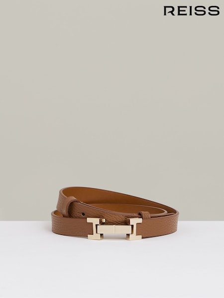 Reiss Tan Hayley Leather Square Hinge Belt (U36265) | £60