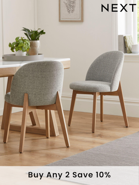 Set of 2 Tweedy Plain Mid Grey Preston Light Wood Leg Dining Chairs (U36529) | £250