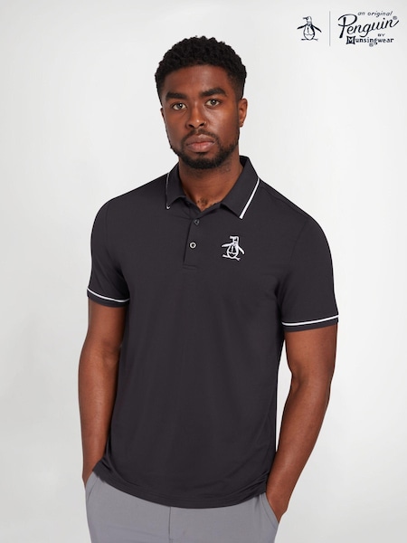 Original Penguin Golf Heritage Black Polo Shirt with Large Pete Logo (U36530) | £45