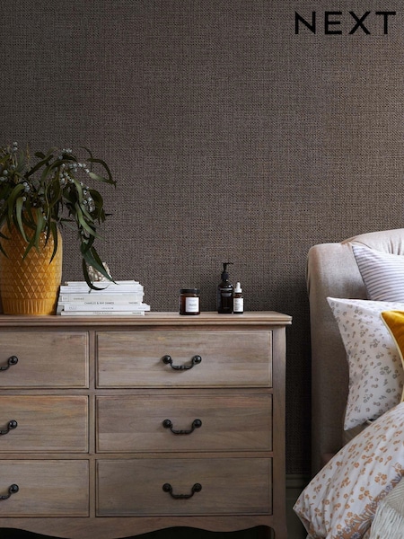 Brown Linen Weave 10M Wallpaper (U36758) | £34