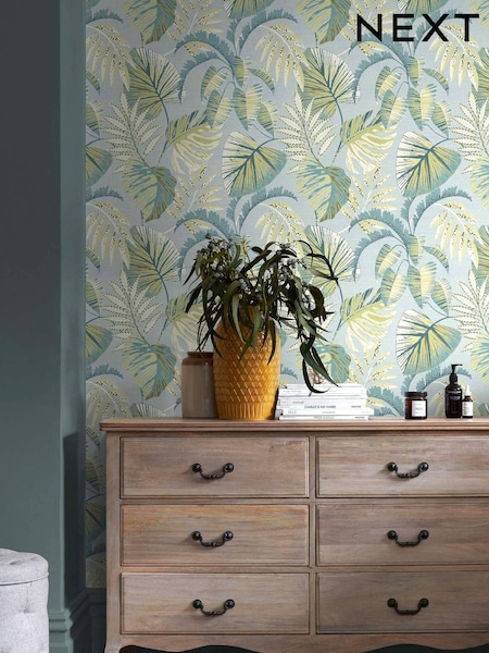 Duck Egg Blue Jungle Leaves 10M Wallpaper (U36975) | £34