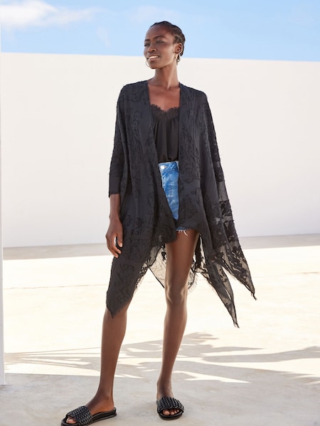 Black Sheer Textured Kimono (U37084) | £9.50