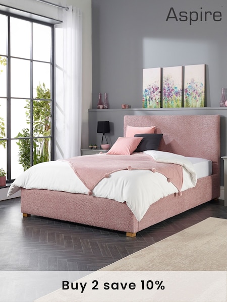 Aspire Furniture Pink Bouclé Upholstered Garland End Lift Ottoman Storage Bed (U37125) | £674 - £1,009