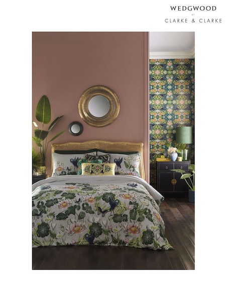 Wedgwood Dove 100% Cotton Waterlily Duvet Cover and Pillowcase Set (U37275) | £160 - £180