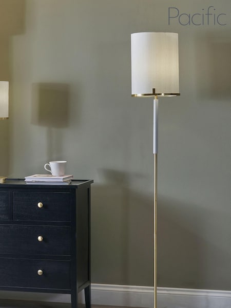 Pacific Champagne Gold Midland Metal And Marble Effect Floor Lamp (U40103) | £200