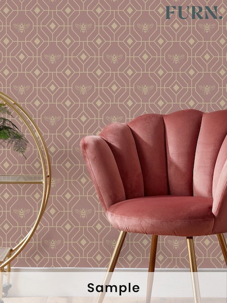 Furn Blush Pink Bee Deco Geometric Foiled Wallpaper (U40526) | £19