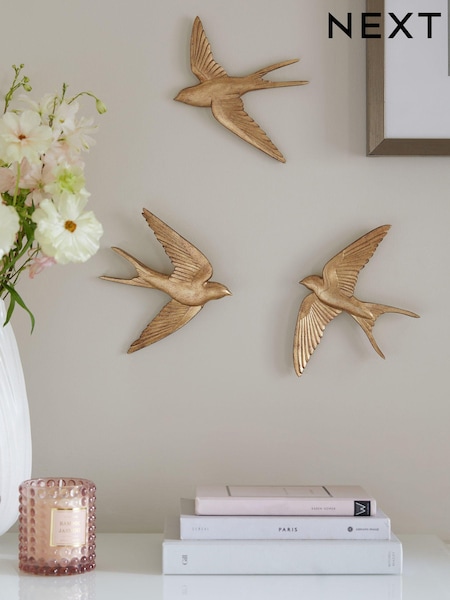 Set of 3 Gold Swallow Wall Art Plaques (U40773) | £20