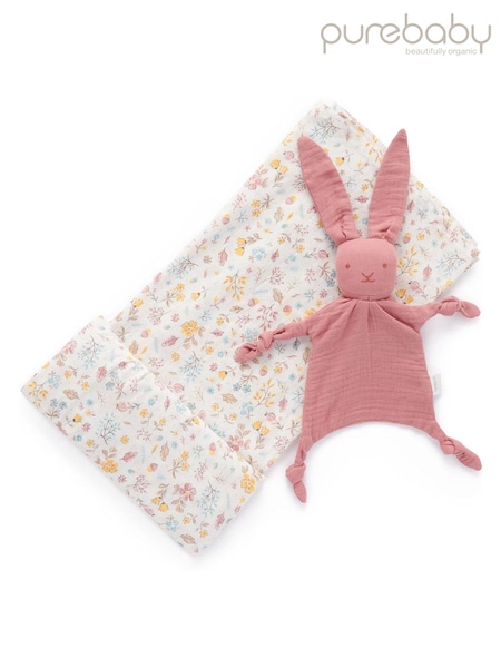 Purebaby Pink Newborn Muslin 100% Cotton Comforter & Wrap Set (U41026) | £28