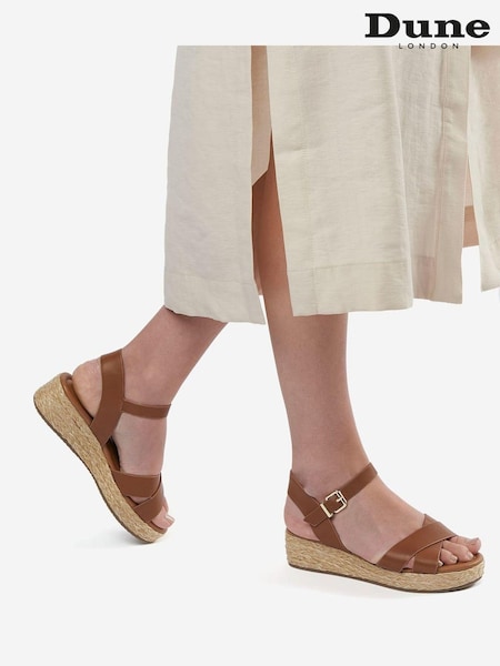 Dune London Brown Wide Fit Linnie Cross-Strap Flatform Sandals (U42730) | £75