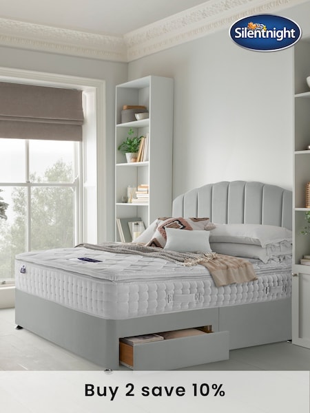 Silentnight Silver Mirapocket 2800 Memory Pillow Top Mattress and 2 Drawer Velvet Divan Base Bed Set (U43534) | £1,035 - £1,315