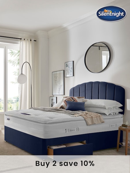 Silentnight Blue Mirapocket 2000 Geltex Pillowtop Mattress and 2 Drawer Velvet Divan Base Bed Set (U43563) | £1,040 - £1,300