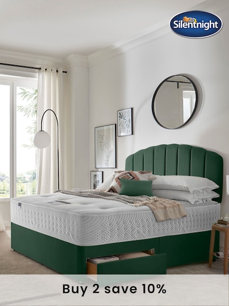 Silentnight Green Mirapocket 2800 Geltex Mattress and 2 Drawer Velvet Divan Base Bed Set (U43573) | £1,135 - £1,445