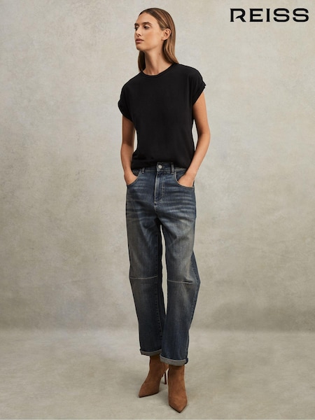 Reiss Black Tereza Cotton-Jersey Crew Neck T-Shirt (U44538) | £35