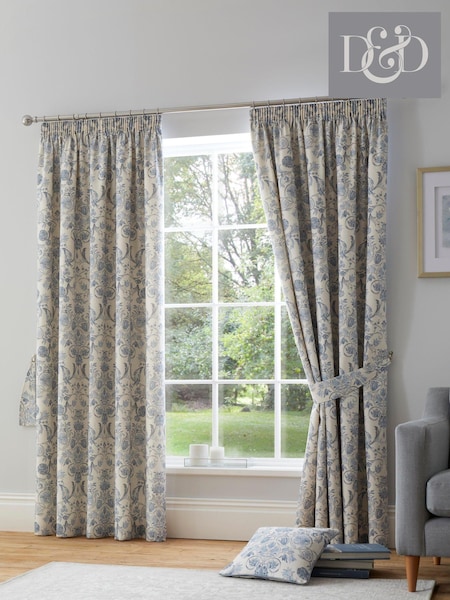 D&D Blue Averie Pencil Pleat 100% Cotton Curtains (U45278) | £22 - £65