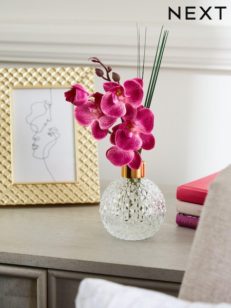 Pink Artificial Orchid In Faceted Glass Vase (U45365) | £12