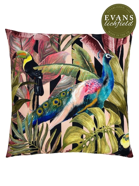 Evans Lichfield Black Toucan And Peacock 43 x 43 Outdoor Polyester Cushion (U46907) | £15