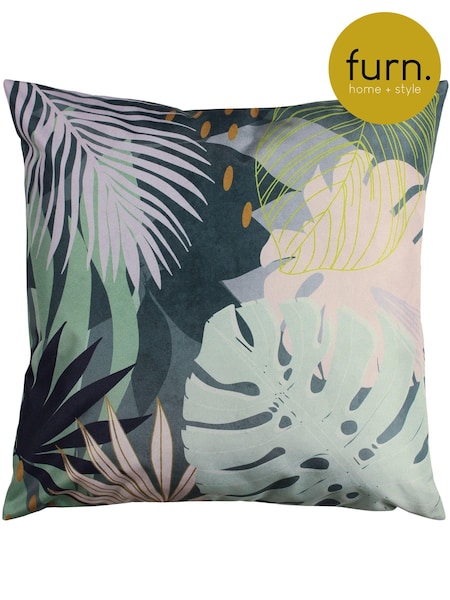 furn. Teal Blue Leafy Outdoor Cushion (U46928) | £15