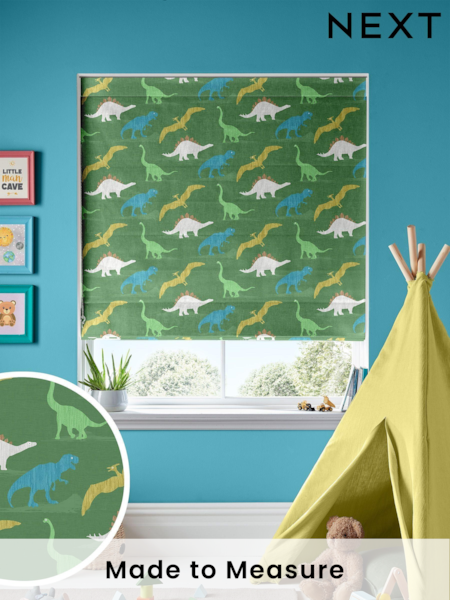 Green Multi Dino Made To Measure 100% Cotton Roman Blind (U47654) | £70