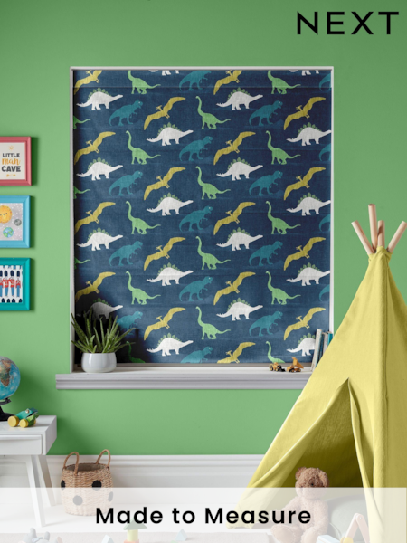 Navy Blue Kids Multi Dino Made To Measure Roman 100% Cotton Blind (U47655) | £70