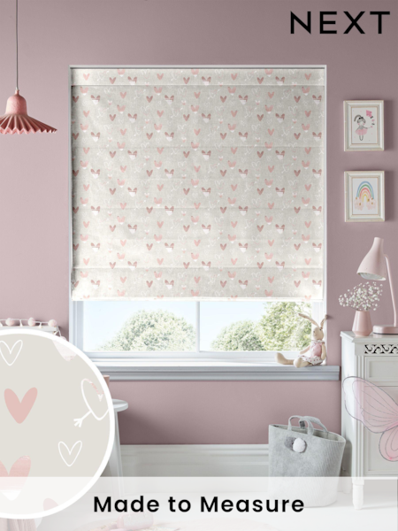 Natural Linen Kids Love Hearts Made To Measure Roman 100% Cotton Blinds (U47658) | £70
