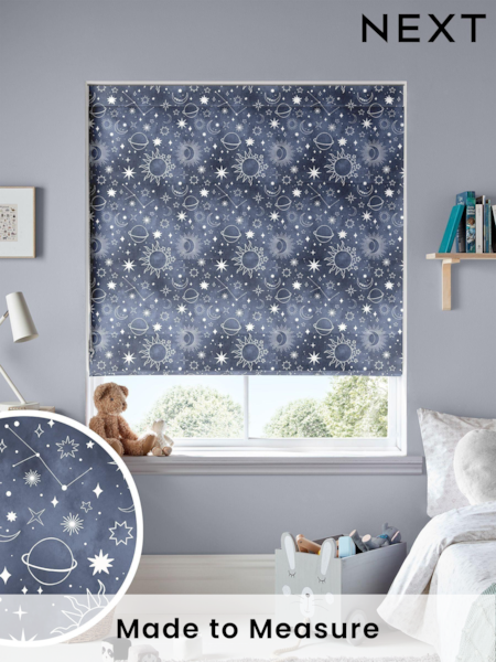 Ink Blue Kids Space And Moon Made To Measure Roman 100% Cotton Blinds (U47703) | £70