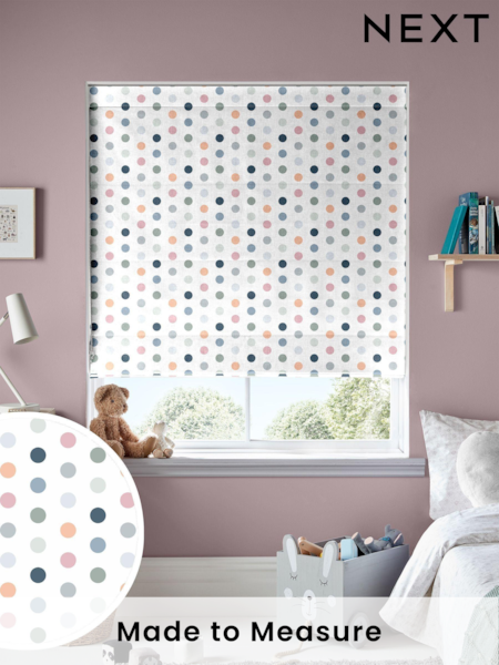 Multi Kids Polka Dots Made To Measure Roman 100% Cotton Blind (U47707) | £70