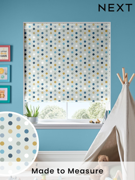 Sky Blue Kids Polka Dots Made To Measure Roman 100% Cotton Blind (U47708) | £70
