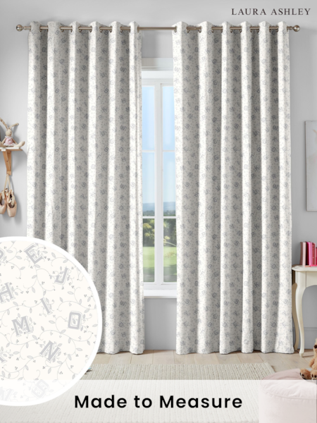 Laura Ashley Pale Steel Grey Kids Ahoy Alphabet Made To Measure Curtains (U47718) | £91